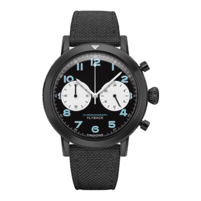 Undone Type X Pilot Chrono Hybrid Quartz Mechanical Steel Black Blue Men's Watch