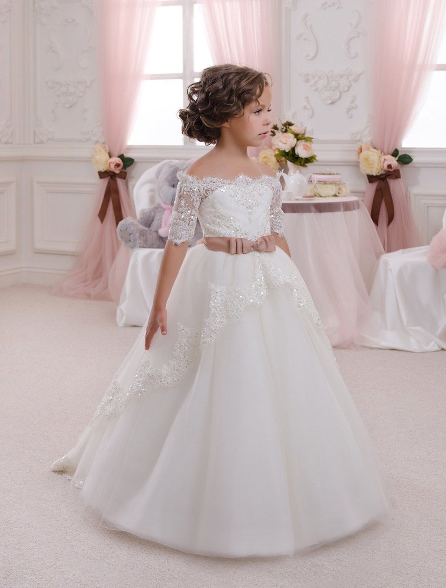 Elegant White Half Sleeve Lace Communion Dresses Vestidos de Comunion de  Festa | eBay