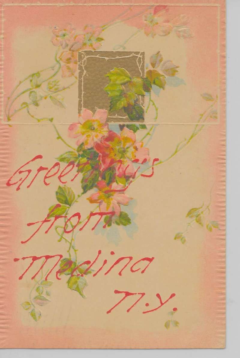 アンティーク雑貨 yuu Medina New York Greetings From flowers lightly embossed