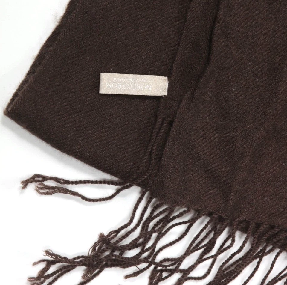 Nordstrom Cachemira Bufanda Mantón Marrón Oscuro Ligero Flecos Extremos/544 Foto 3 de 3