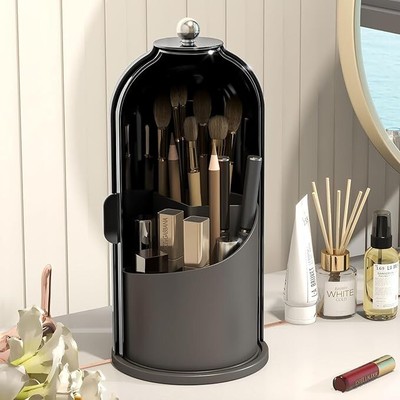 Makeup Brush Holder with Dustproof Cover 360 Rotating Makeup Brush Organizer ...