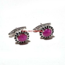 Natural Sapphire  Ruby Gemstones with 925 Sterling Silver Cufflinks for Men 82