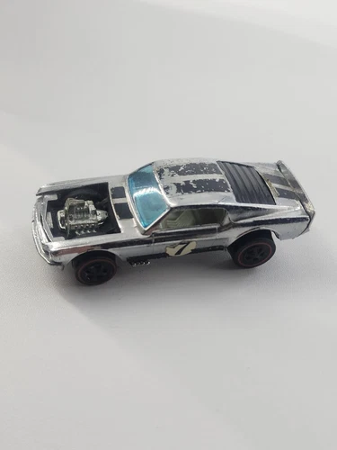 Vintage 1969 Hot Wheels Redline Chrome Silver MUSTANG BOSS HOSS Hong Kong (Read)