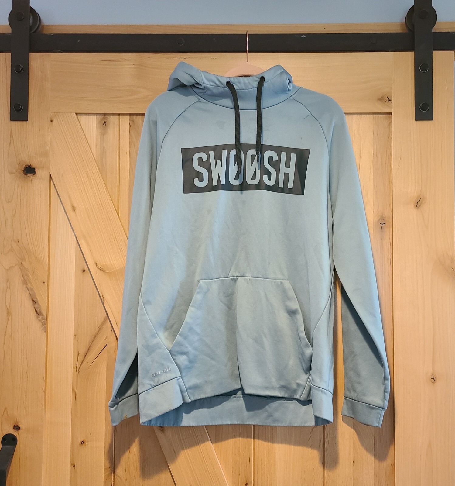Nike Dri-Fit Pullover Hoodie Blue Sweatshirt Swoosh Words Spellout  Menu0026#039;s L Blue | eBay
