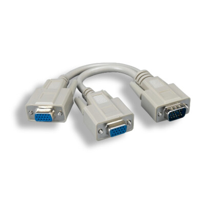 Kentek 8 inch VGA HD15 Male to 2xFemale Cable Adapter for Dual Monitors PC TV