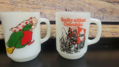 2 RARE FIRE KING ANCHOR HOCKING SCHMIDTS Beer Mug & Kitchen Witch milk glass 