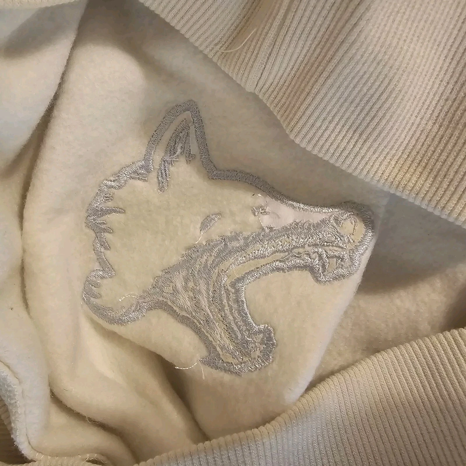 OFF WHITE Rawgear Felpa Donna Cropped Wolf Pack Patch Logo Ricamato Crema Tg LG Nuova con etichette