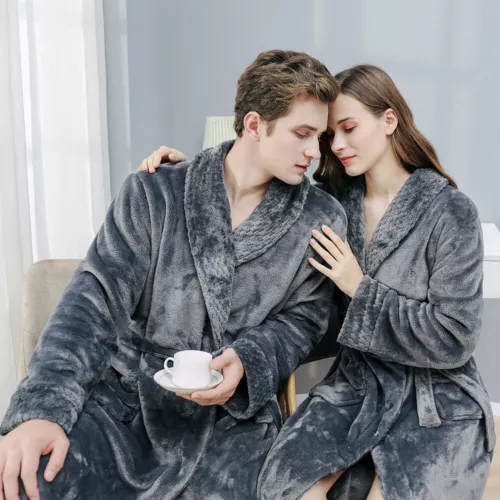 Flannel BathRobe Long Soft Spa Male Bath Robe Shawl Collar Sleepwear Women & Men - Picture 11 of 30