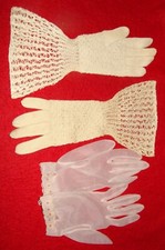 2 Vintage Pairs Ladies Gloves - Shear Pink w/ Faux Pearls  Crocheted