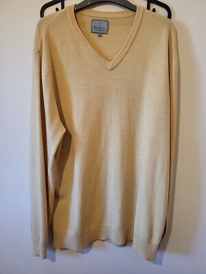 Morleys mens yellow v neck knitted sweater jumper SIZE XL UK