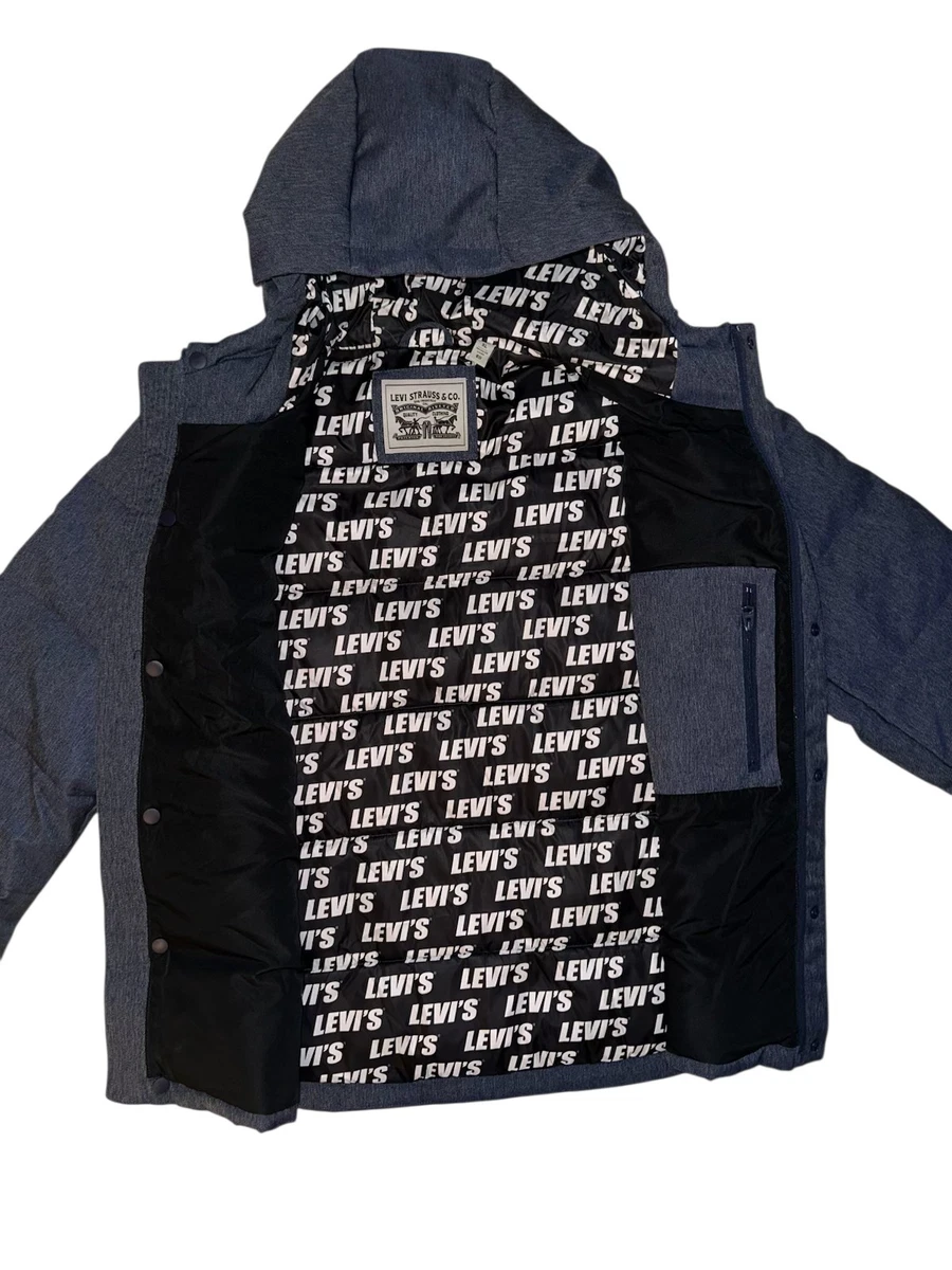 Levis Quilted Full Zip Hoodie Puffer Jacket Heather Navy Blue Winter Size XL