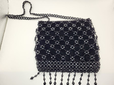 Y2K Black Satin Beaded Bag shoulder strap Snap Vintage