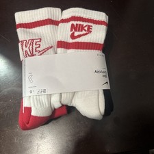 Nike Big Kids Everyday Cushioned Crew Socks, 6 Pk. Size M Black/White/Red