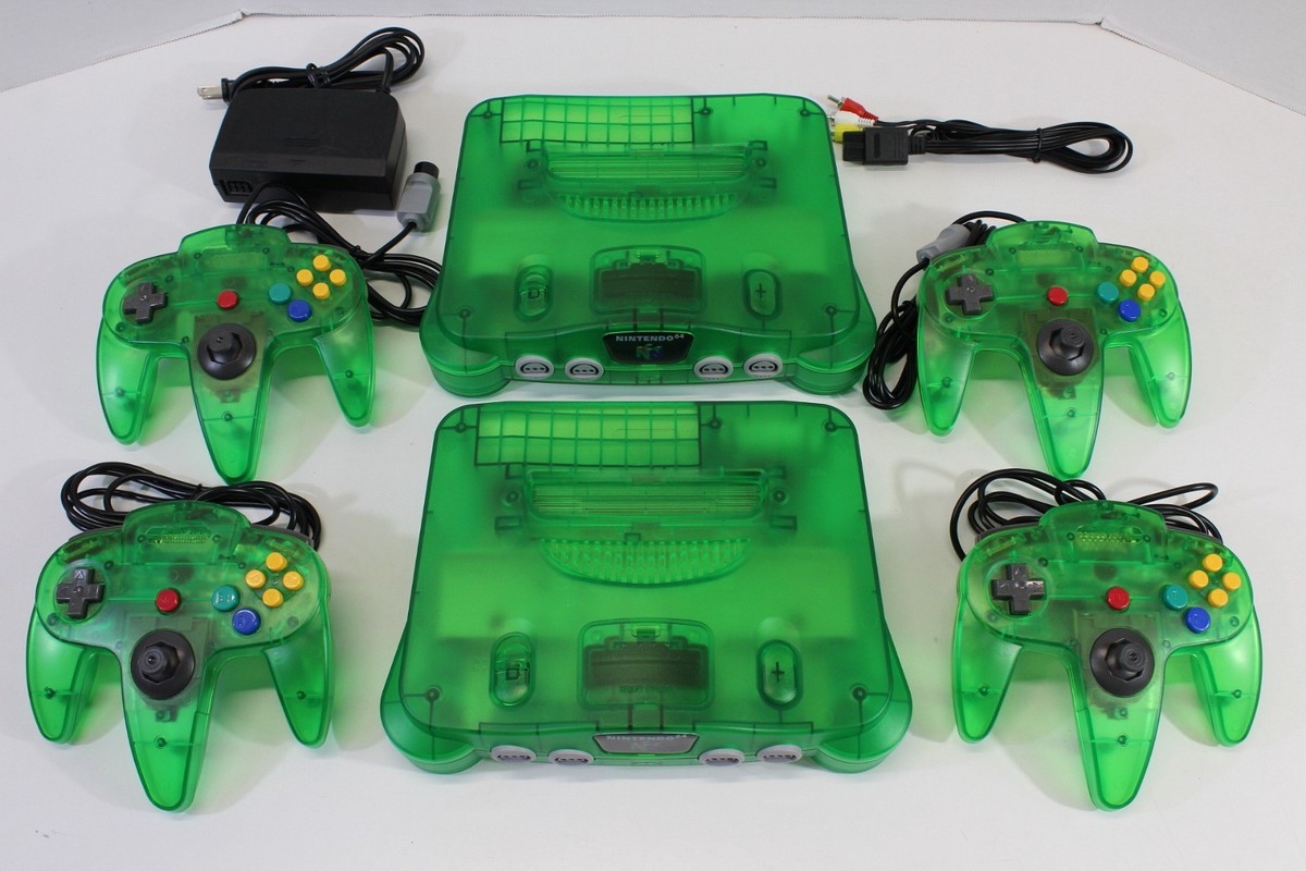 Nintendo 64 Clear Jungle Green Console Controller AC AV N64 Plays
