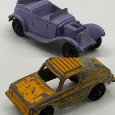 2 Tootsietoy Diecast Metal Cars - Purple Roadster & Yellow Rabbit Made in USA
