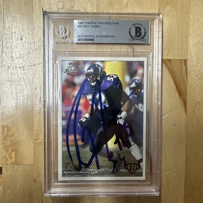 Ray Lewis Autographed/Signed 1997 Pacific #11 Slabbed Trading Card Beckett