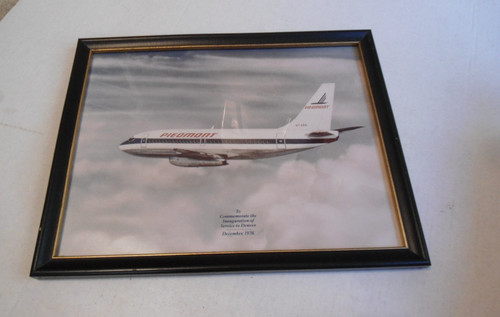 Vintage Piedmont Airlines Framed Plane Photo - Inauguration of Service to Denver