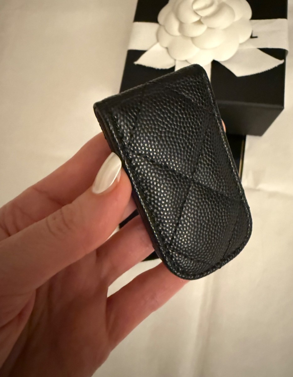 Chanel Money Clip Black Quilted Caviar CC Logo Gold hardware card