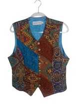 Vintage 90 s Y2K Tapestry Vest Womens 12 Patchwork Western Cowgirl Boho Indie