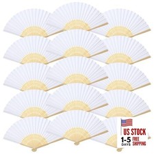 15 Packs Folding Hand Fans Bulk, Chinese Paper Fans Handheld Paper Fan White