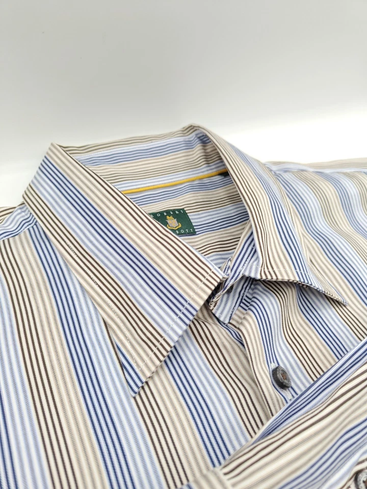🇺🇲 Robert Talbott Men's 2XL 18.5x34 Brown Blue Stripe Hidden Button Down Shirt - Image 4 of 4