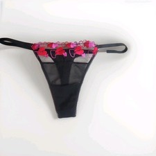 PINK Victoria's Secret String Thong Panty Black Mesh Heart Wink M