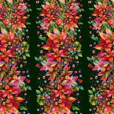 Hoffman - Yuletide Blooms - Poinsettia Repeating Border Stripe - Hunter, BTY