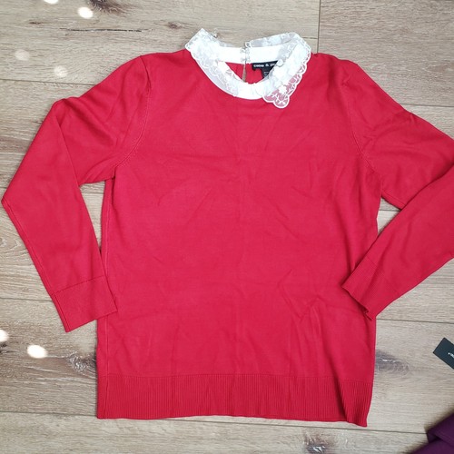 LOT OF 2 NEW MED Women's Cable & Gauge Knit Tops W/lace Peter Pan Collar - Foto 10 di 21