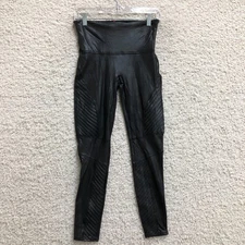 Spanx Leggings Large Adult Black Faux Leather Moto Hi Rise Pull On Ankle Womens