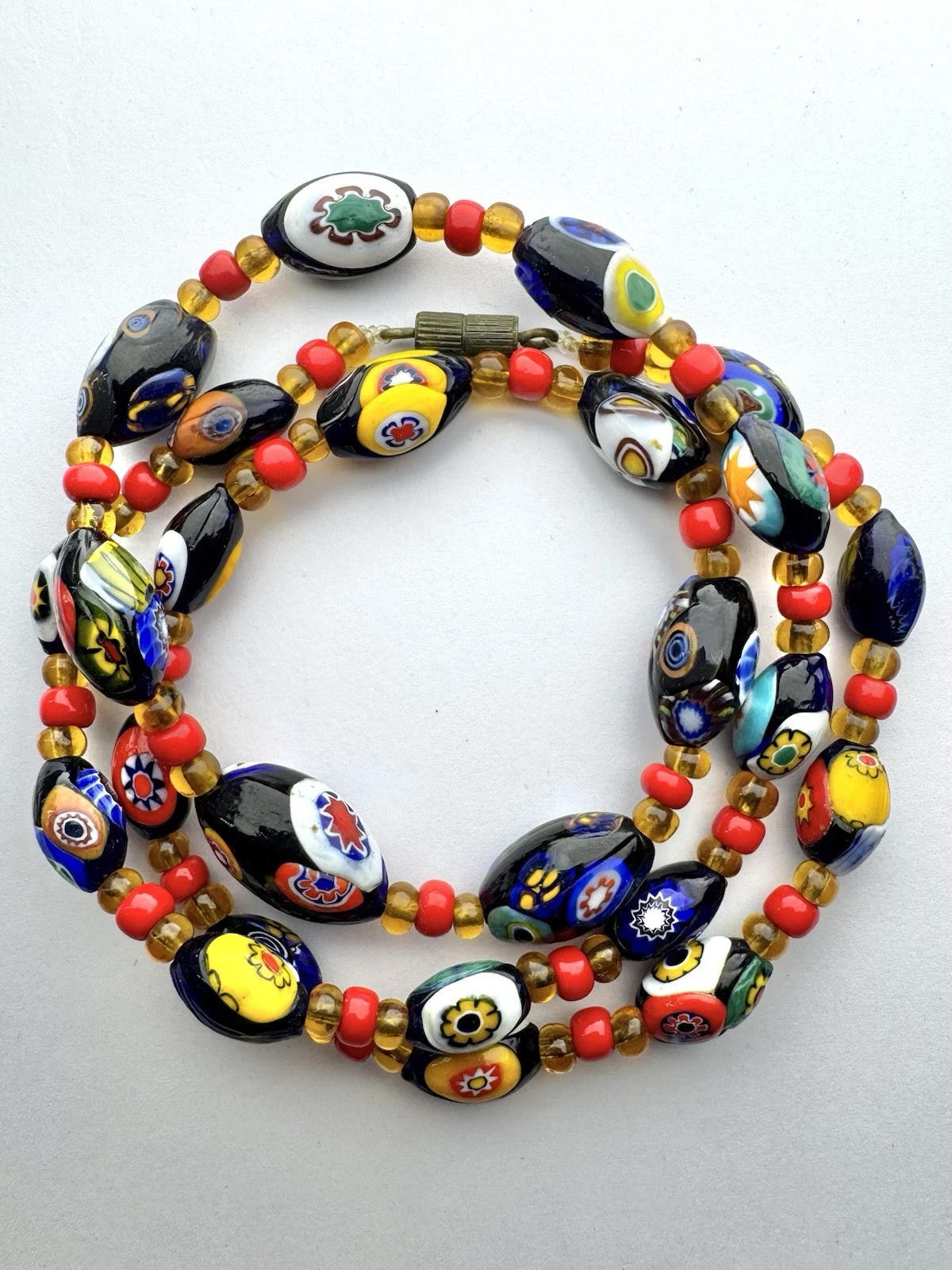 Italian Murano Hand Knot Millefiori Glass Bead Vintage Necklace Jewelry N102 23“