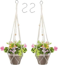 2 Pack Macrame Plant Hanger, Handmade Natural Cotton Rope Hanging Planters for I
