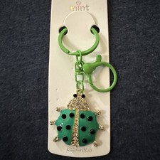 Green/Black Ladybug with Black Dots Rhinestones Keychain/Purse Charm