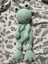 Handmade Crochet Frog Plush Snuggler Medium Size Light/Bright Green