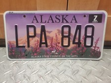 Alaska State Purple Council Of The Arts License Plate LPA 848 Z Tab Expired
