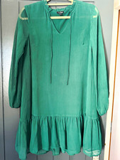 Pour Moi Green V-Neck Shift Dress UK 8 Long Balloon Sleeve Sheer Chiffon