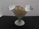 VTG Fenton White Milk Glass Hobnail Pedestal Bowl Compote-Ruffled Edge Lot A