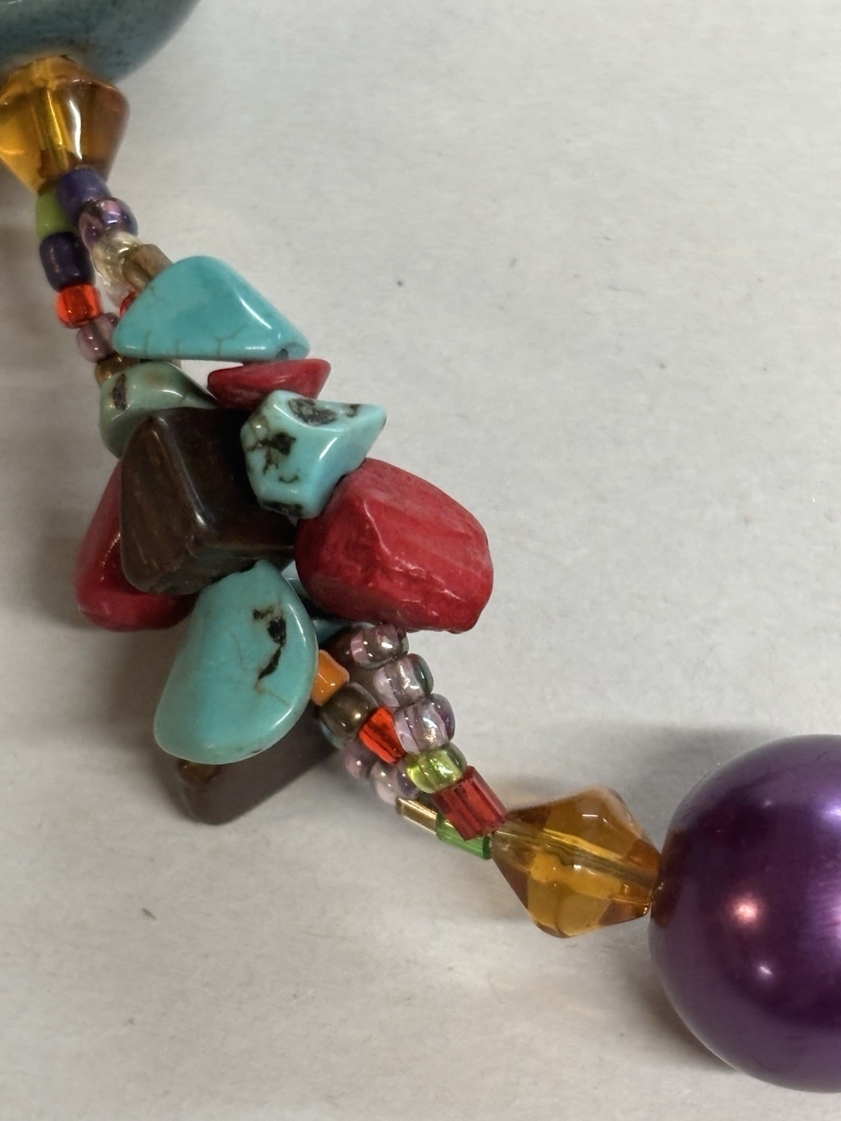 Beaded Turquoise And Ceramic Statement Necklace - image 5