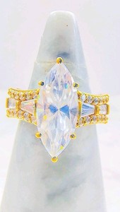 14K Yellow Gold Marquise Statement Ring • 15×7mm Gemstone • Size 5.5 • 5.36g