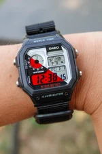 Street Voyager – Modified Watch Based on Casio AE-1200 – Red Slit Screen– 22mm