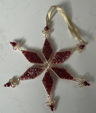 Czech Beaded Snowflake Christmas Ornament Red Bead Holiday Decor