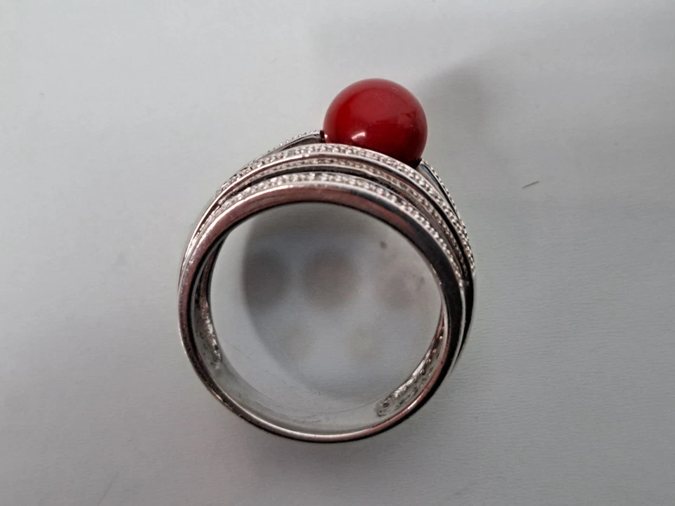 Molto Bello,vecchio Anello,925 Argento Con Rosso Pietra - Sfera (Corallo) Gr.67 - Immagine 4 di 4