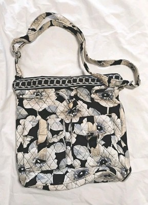 Vera Bradley Black and White Floral  Quilted Shoulder Bag Purse