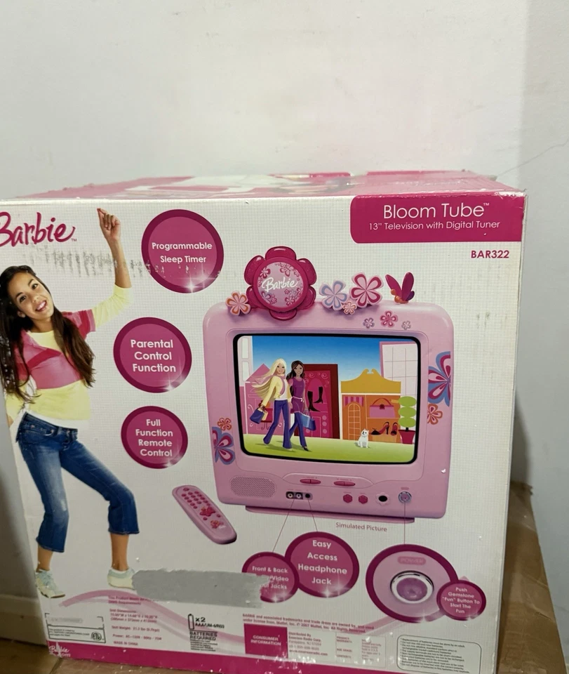 NEW in BOX! BARBIE BLOOM TUBE TV - 2006 Mattel, Emerson w Digital Tuner - Image 3 of 4