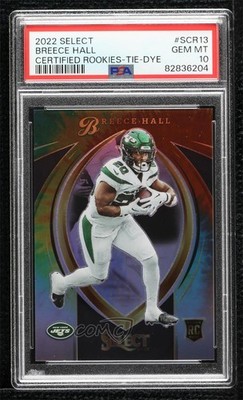 2022 Select Certified Rookies Tie-Dye Prizm 9/25 Breece Hall PSA 10 RC v1x