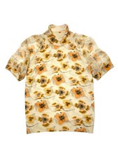 Dior John Galliano Floral Silk Cashmere Knit Top Sheer Sleeve Archive Y2K, Sz 38