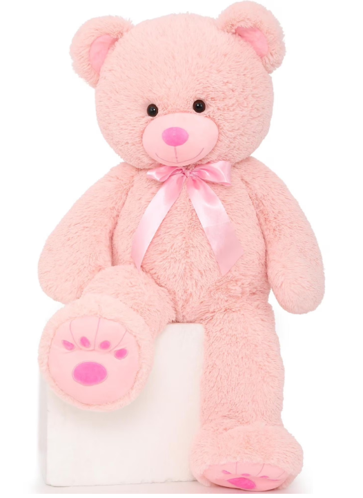 Pink Giant Teddy Bear Plush 35.4” with Bowknot & Footprint