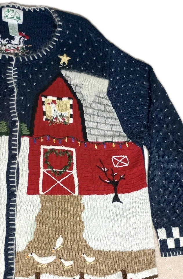 Vintage Quacker Factory Cardigan Christmas Sweater Winter Farm Animals Plus 3X - Image 4 of 4