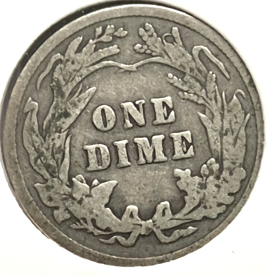 😲"OFFSET STRIKE ERROR" 1908 Barber Dime 90% Silver VG-F Features & CCW Rotation - Image 3 of 4