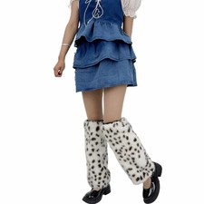 Women Faux Fur Leg Warmers, Leopard Zebra Print Fluffy Furry Leg Cuffs Y2K Winte