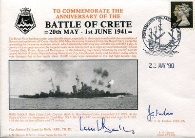 #ad Vice Admiral Louis Le Bailly J. G. Forbes Battle Crete WWII War Signed Autograph $29.99
